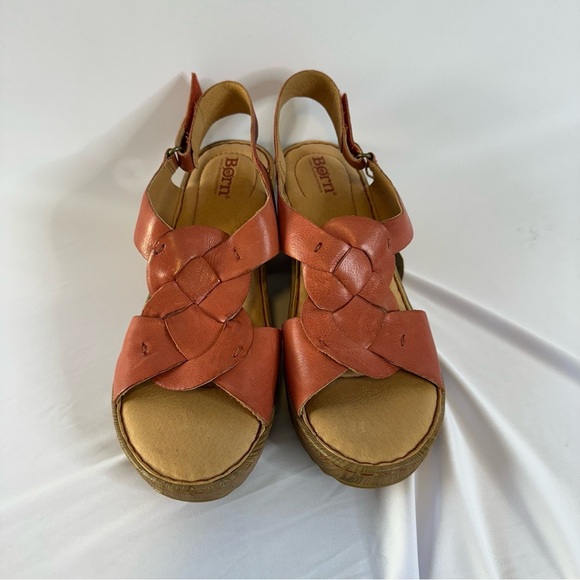 New Born Women's Coral Leather Wedge Sandals 9M - Picture 3 of 7